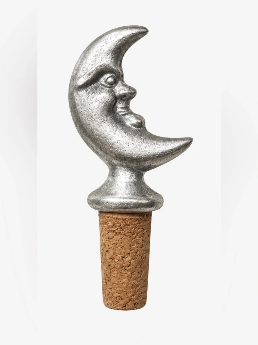 Vintage Silver Tone Crescent Moon Face Bottle Stopper with Cork Celestial